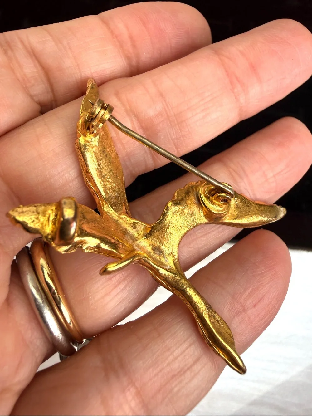 Vintage Flying Goose Bird Brooch Gold Tone Figural Wildlife Statement Pin